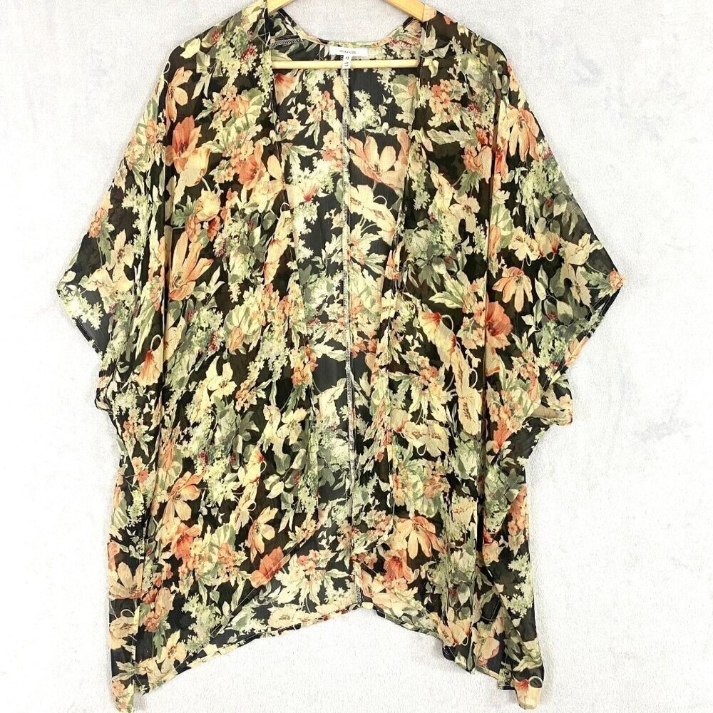 Maurices Open Front Cardigan Free Size OSFA Black Sheer Floral Lightweight Boho